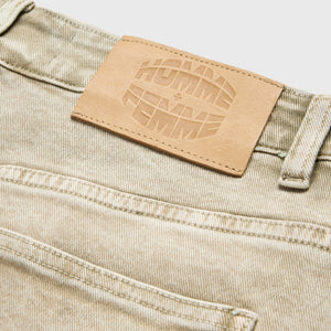 Distressed Strap Cargo Flare Denim Tan