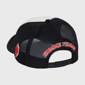 Medallion Trucker Hat Black and White