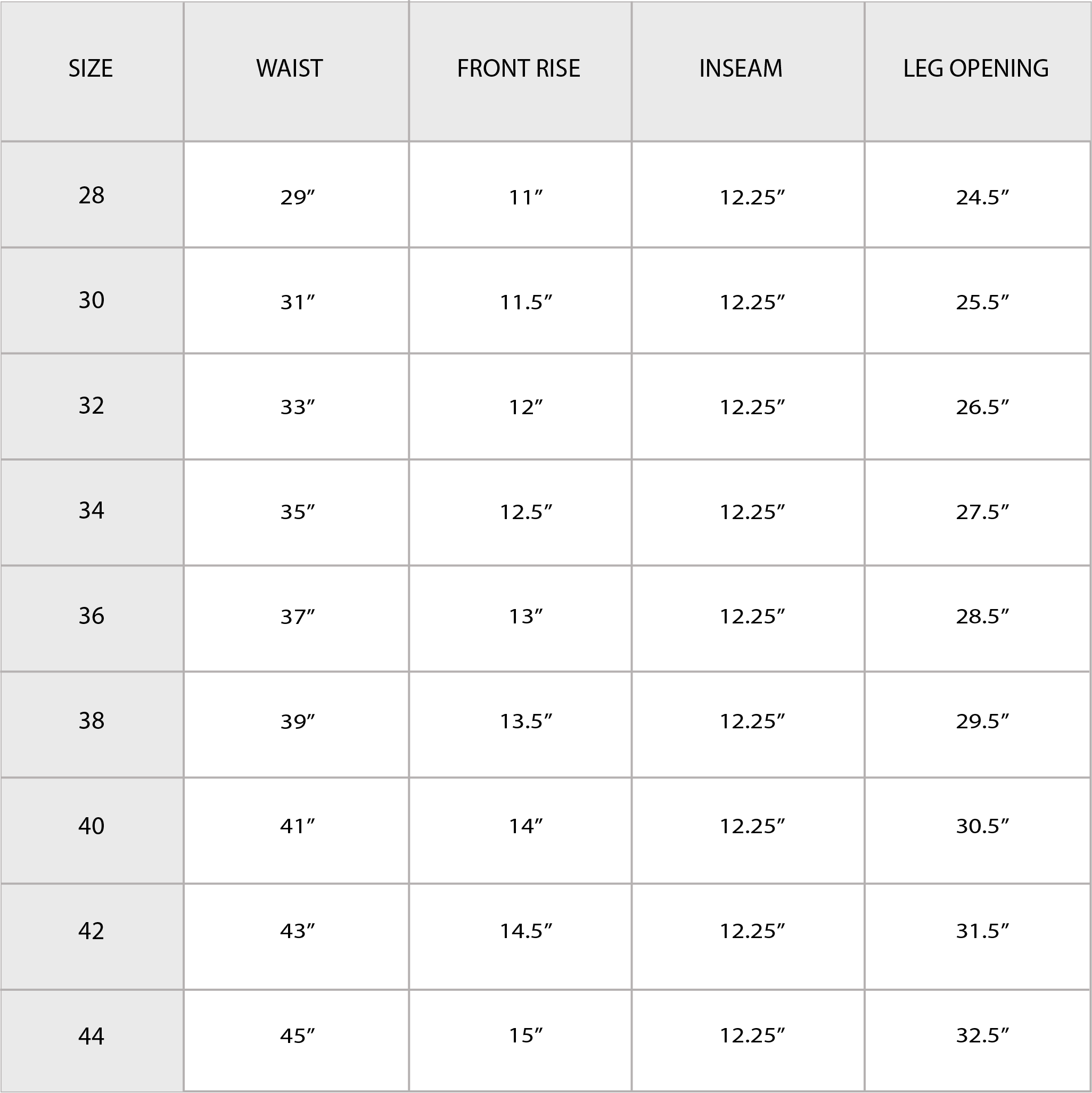 Size Chart