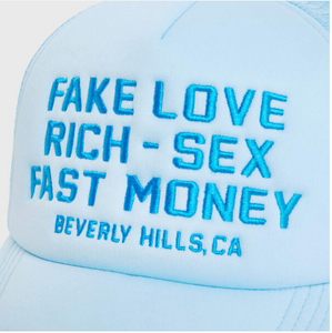 Fake Love Trucker Hat Baby Blue