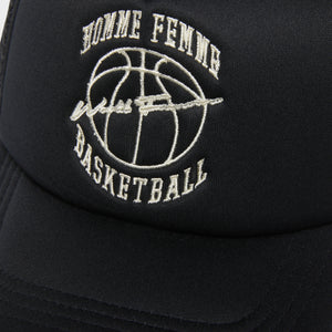 Homme Femme Basketball Trucker Hat Black and Cream