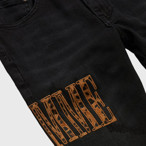 Letterman Denim Black With Cheetah Letters