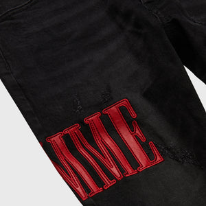 Letterman Denim Black With Red Letters