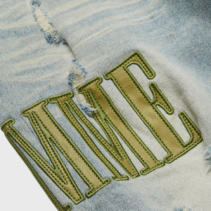 Letterman Denim Blue With Olive Letters